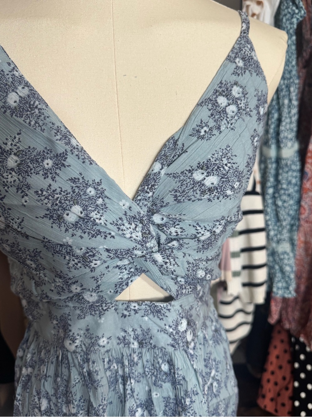 Angie Sky Blue Floral Twist-Front Mini Dress - Picture 3 of 5